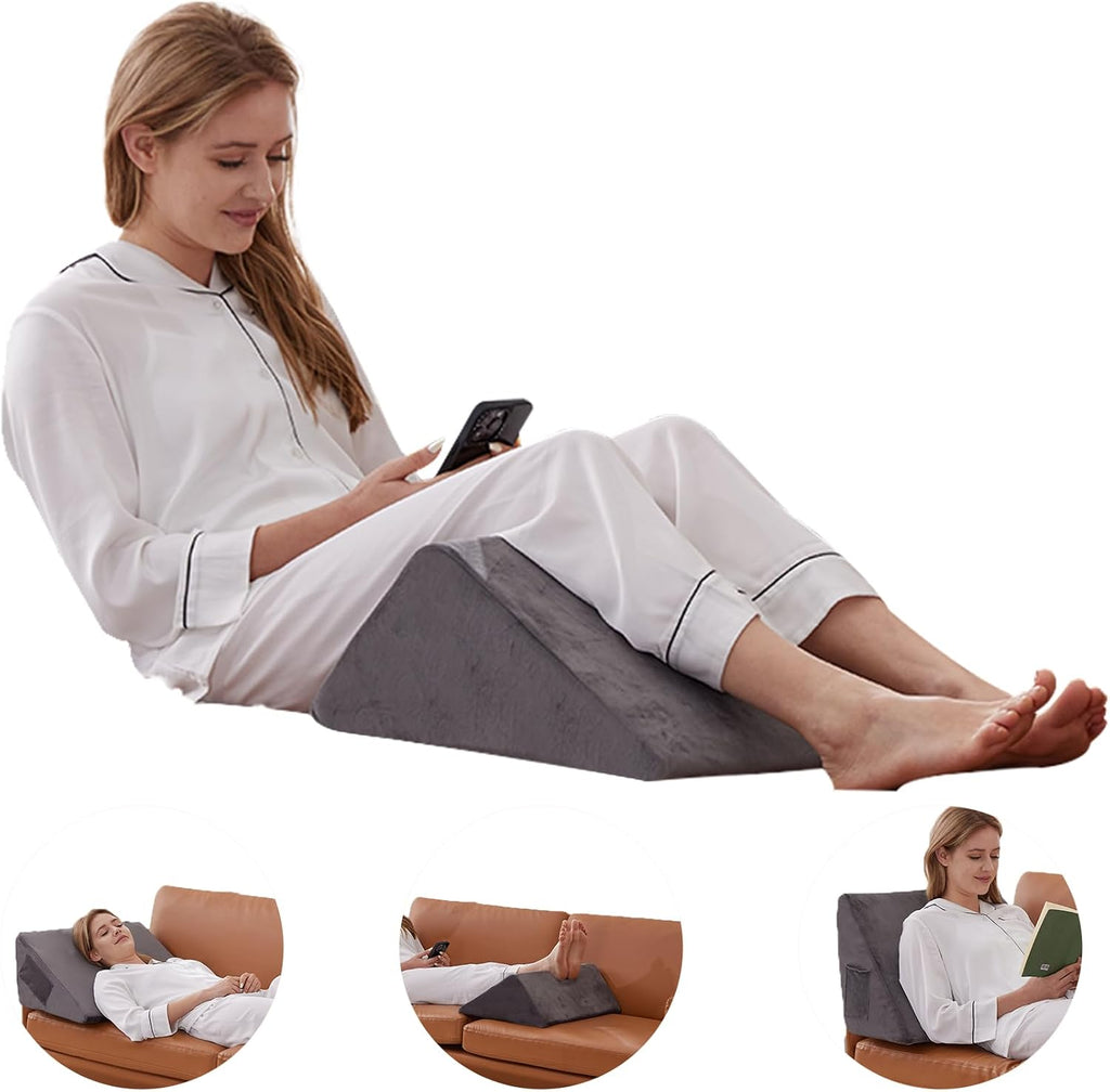 Bedluxe Knee Wedge Pillow, Memory Foam Leg Pillow Bed Wedge for Sleeping, Post Surgery Triangle Pillow for Knee Support, Leg Elevation, Kne…