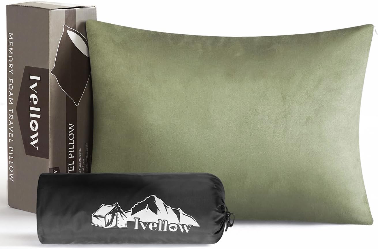 Ivellow Memory Foam Travel Pillow Compressible Camping Pillow for Sleeping Shredded Memory Foam Pillow Compact Firm Supportive Travel Pillo…