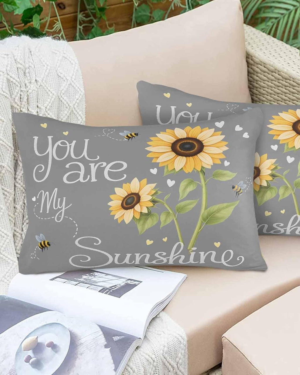Rgaienmelw You Are My Sunshine Throw Pillow Covers Queen Size 20x30 Inches, Rectangle Decorative Pillowcase with Zipper, Yellow Sunflo…