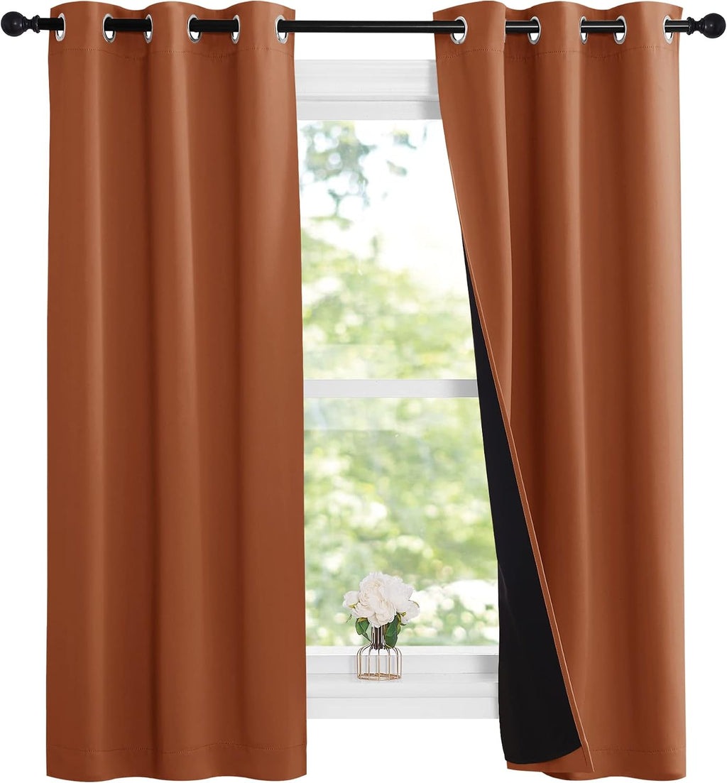 Nicetown Burnt Orange 100% Blackout Lined Curtains, 2 Thick Layers Narrow Wide Window Treatment Panels Thermal Insulated Drapes for Kitchen…