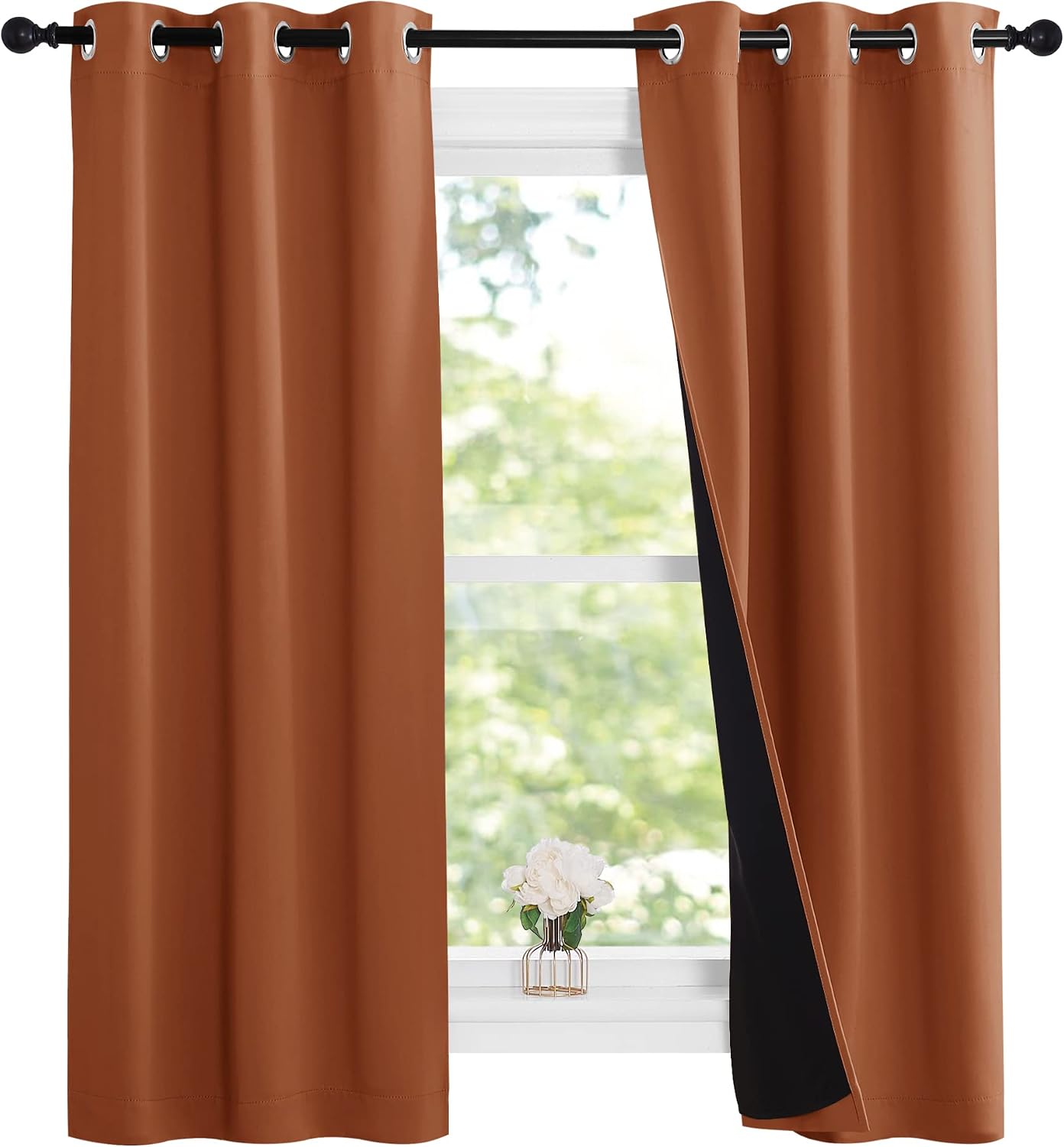 Nicetown Burnt Orange 100% Blackout Lined Curtains, 2 Thick Layers Narrow Wide Window Treatment Panels Thermal Insulated Drapes for Kitchen…