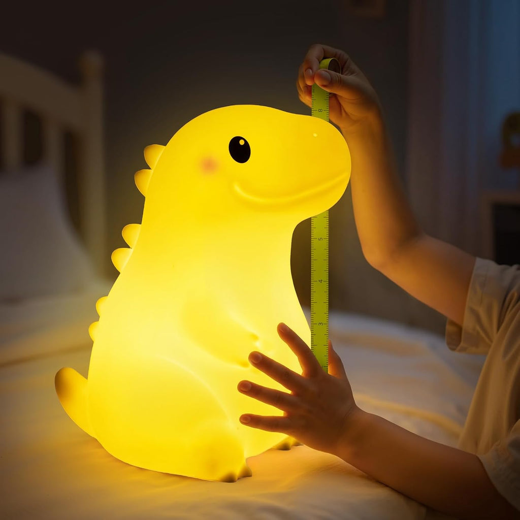 Mewaii Big Dinosaur Night Light for Kids, 7.8 in & 18 Funny Sounds Squishy Silicone Dinosaur Lamp with 3-Level Brightness, Rechargeable…