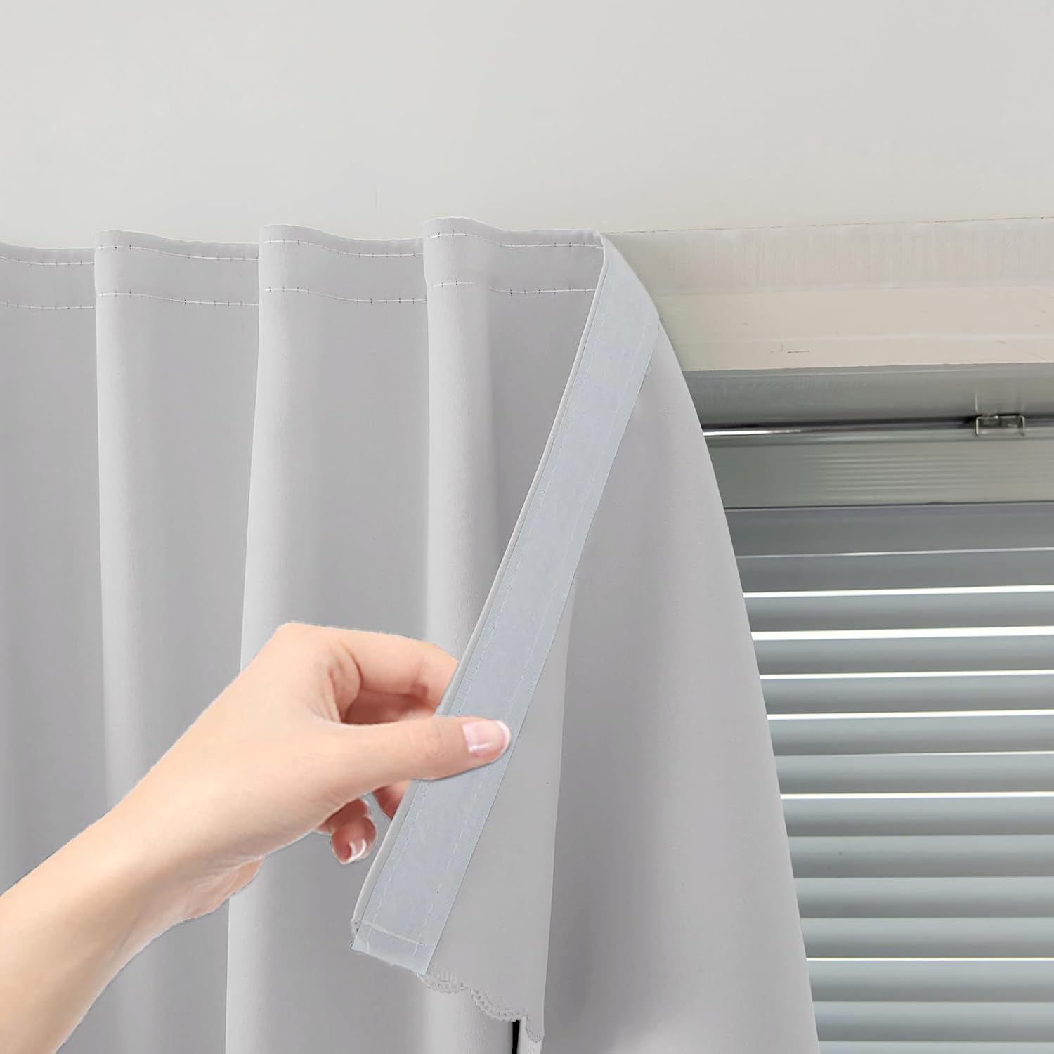 Blackout Curtains for Bedroom Sticky Curtain Blackout Window Cover Self Adhesive Curtains Rod No Drillng, 35" W X 79" L, Light Grey, 1 Panel