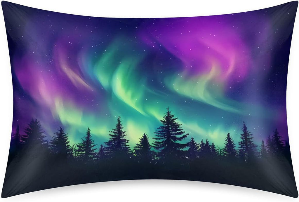 Satin Pillowcase for Hair and Skin, Queen Size Northern Light Aurora Decorative Pillow Sham with Envelope Closure Pillow Cover for…