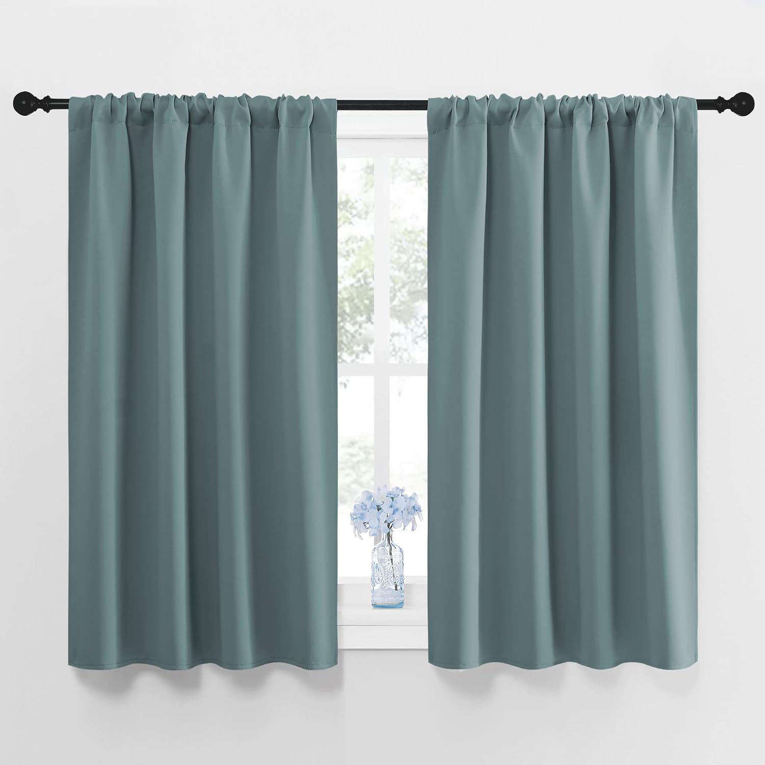 NICETOWN Greyish Blue Blackout Curtains Panels for Window, Thermal Insulated Rod Pocket Blackout Drapes/Draperies for Living Room (2…
