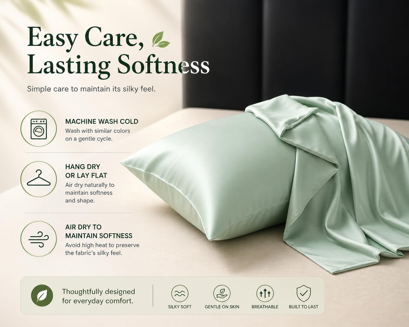 Evolive 100% Rayon Derived from Bamboo Material Cooling Breathable Standard/Queen Pillowcases Pillow Cover 20x30 inches Set of 2 with Envel…