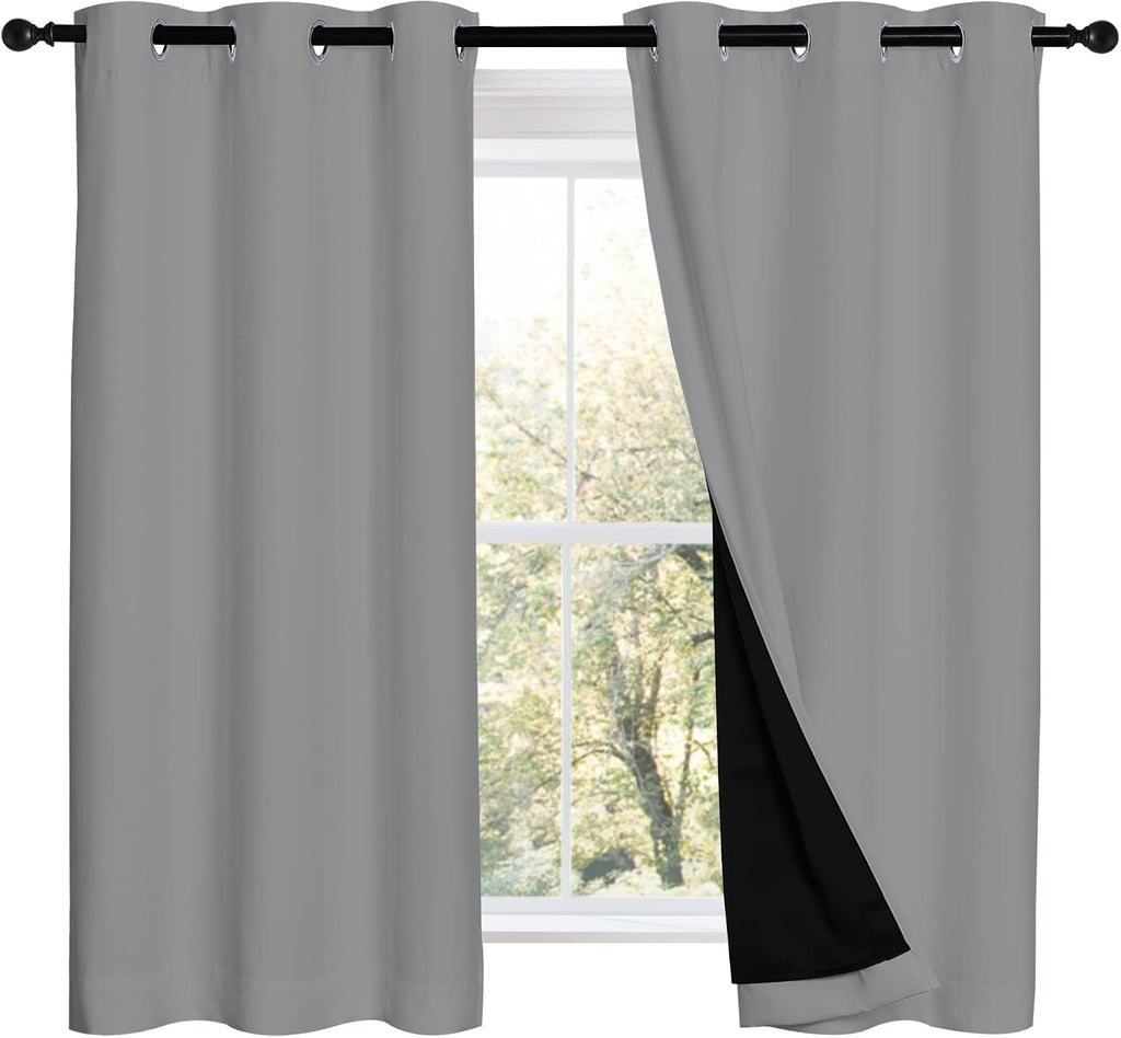 Nicetown Silver Grey 100% Blackout Curtains 54 inches Long, Thermal Insulated Full Blackout 2-Layer Lined Drapes, Noise Cancellation Window…
