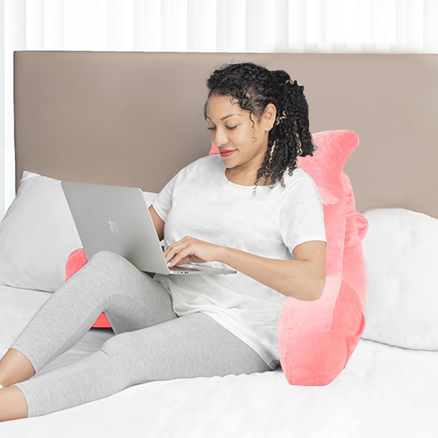SLIGUY Reading Pillow for Sitting in Bed Couch Adult, Back Pillow with arm Support and Pockets, Adult Back Pillow Bed Chair for Rest…