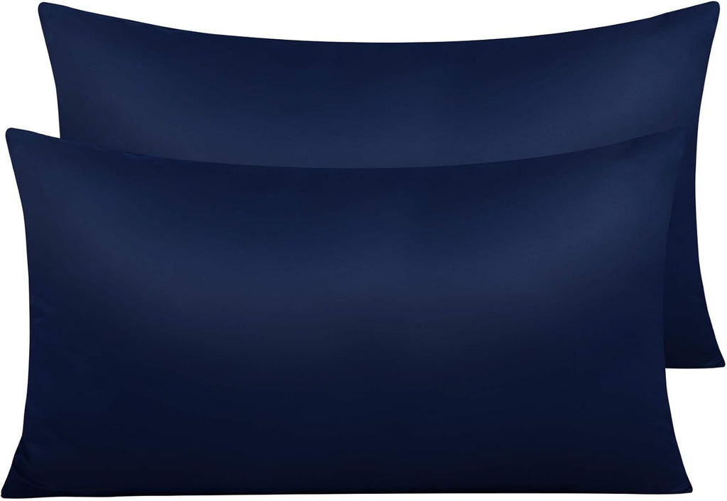 Ntbay Zippered Satin Pillow Cases for Hair and Skin, Luxury King Hidden Zipper Pillowcases Set of 2, 20x36 Inches, Navy Blue 36 Inches Blue