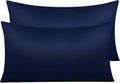 Ntbay Zippered Satin Pillow Cases for Hair and Skin, Luxury King Hidden Zipper Pillowcases Set of 2, 20x36 Inches, Navy Blue 36 Inches Blue
