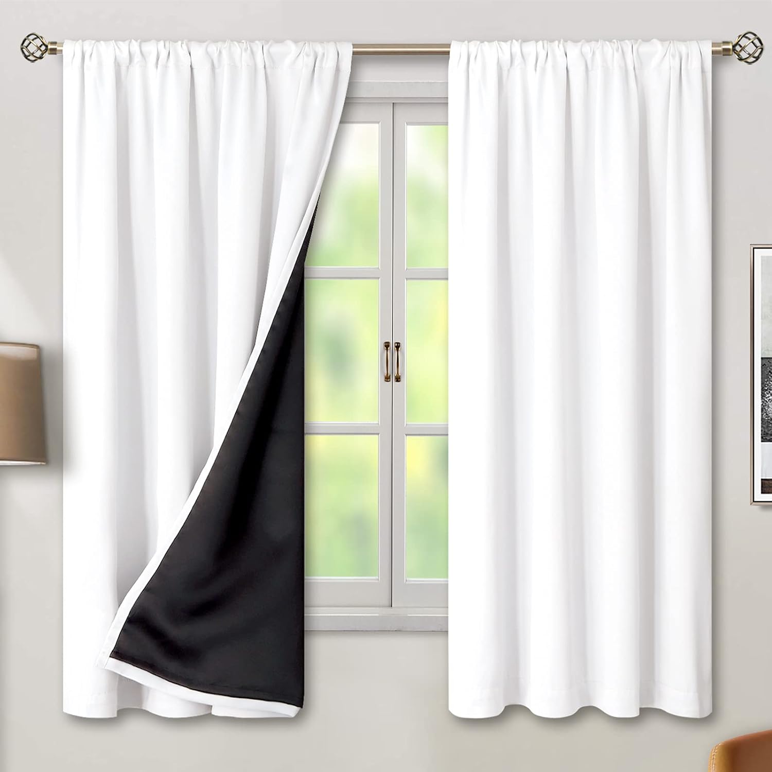 BGment White Blackout Curtains for Bedroom 63 Inch Length 2 Panels Set, Full Room Darkening Thermal Insulated Soundproof Window Curtain…