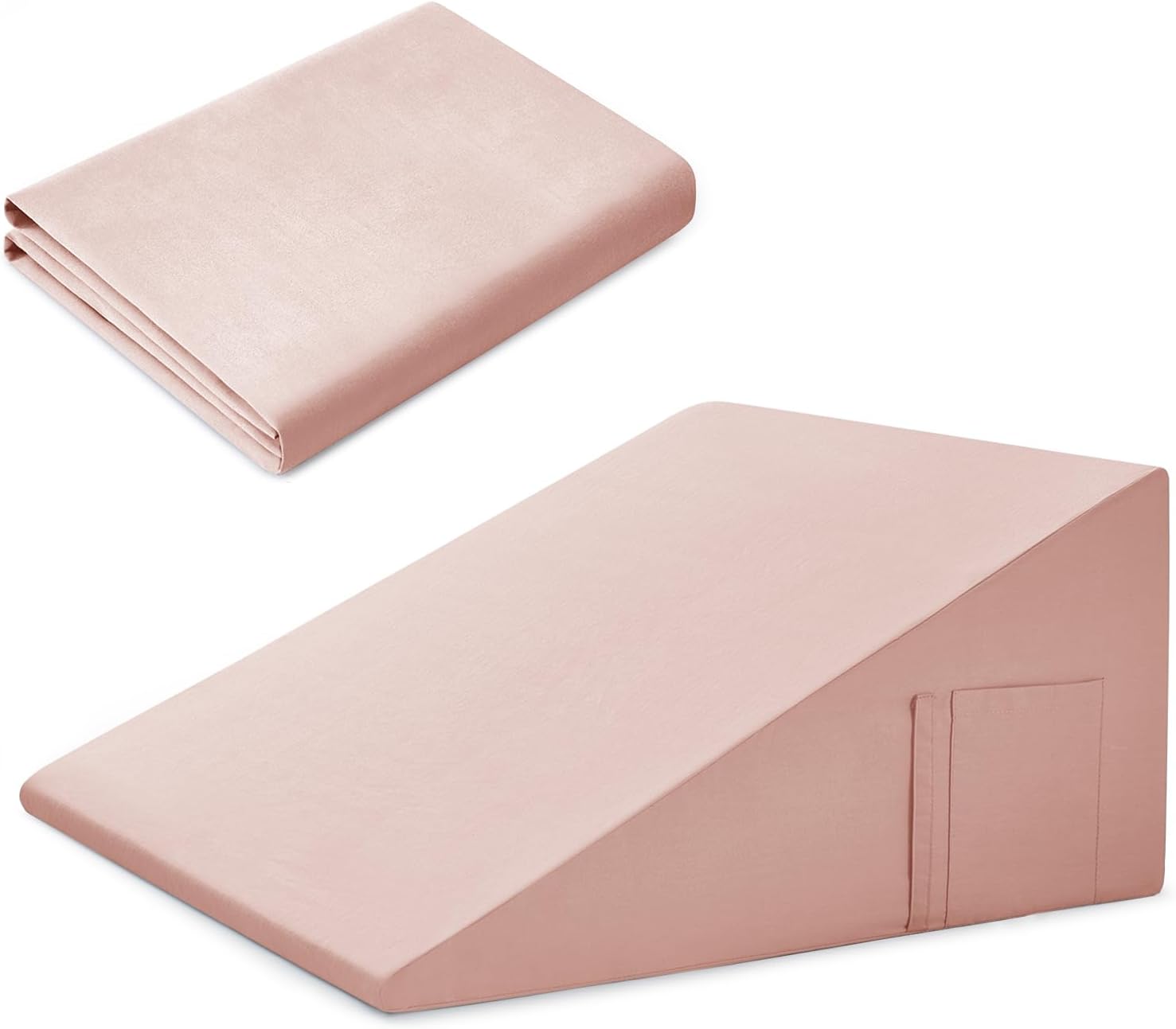 Cotton Wedge Pillow Cover for 24" x 24" x 7.5" Wedge Bed Pillow, Zippered Wedge Pillow Case Protector with Side Pocket, Dusty Pink…