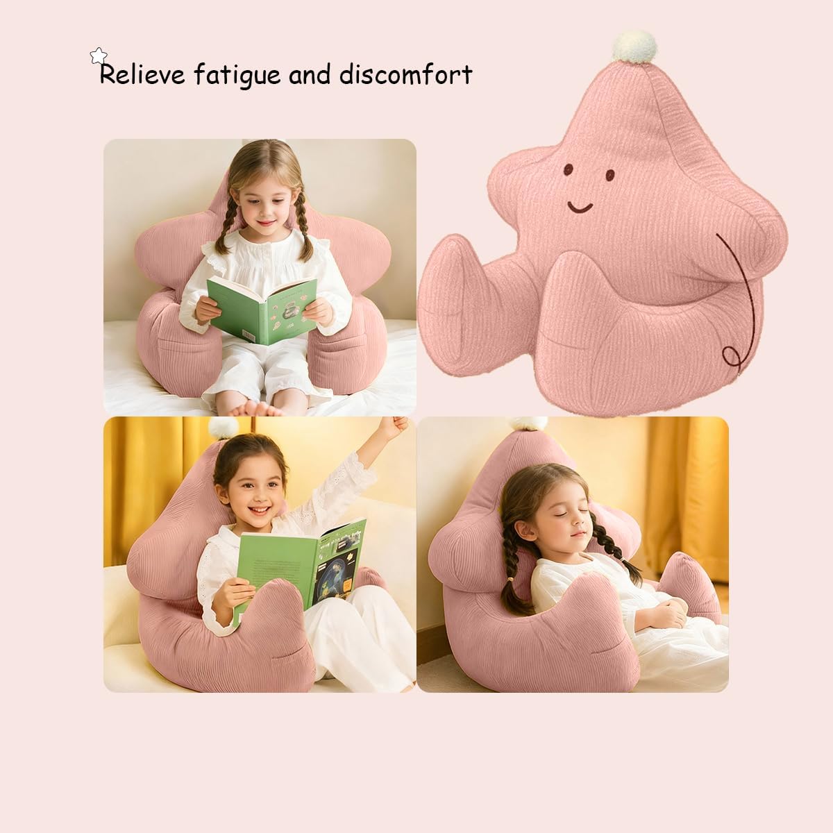 Ceanlex Reading Pillow for Kids, Teens Backrest, Cute Star Shape Bed Rest Chair with Armrest, Support Cushion for Sitting in Bed, Couch, Be…