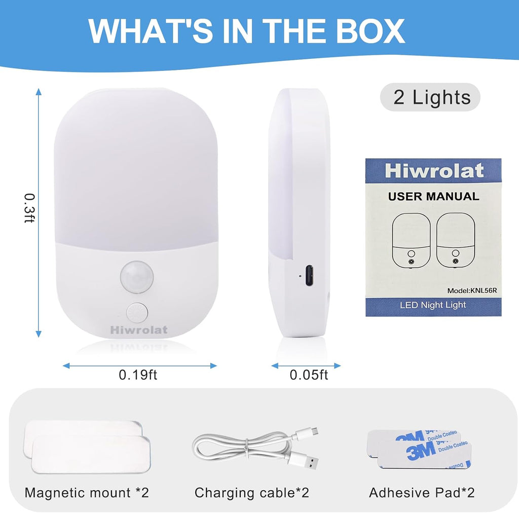 Motion Sensor Night Light, LED Dimmable Warm White Type-C Rechargeable Battery, for Hallway, Bathroom, Stair, Wardrobe, Bedroom, Auto…