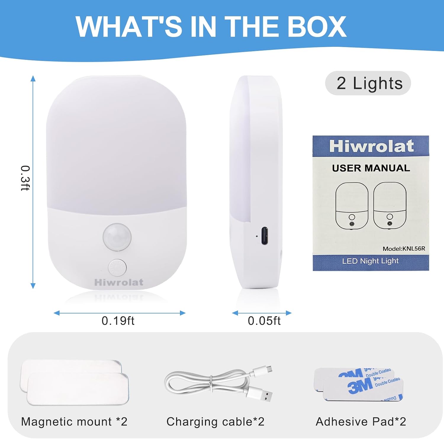 Motion Sensor Night Light, LED Dimmable Warm White Type-C Rechargeable Battery, for Hallway, Bathroom, Stair, Wardrobe, Bedroom, Auto…