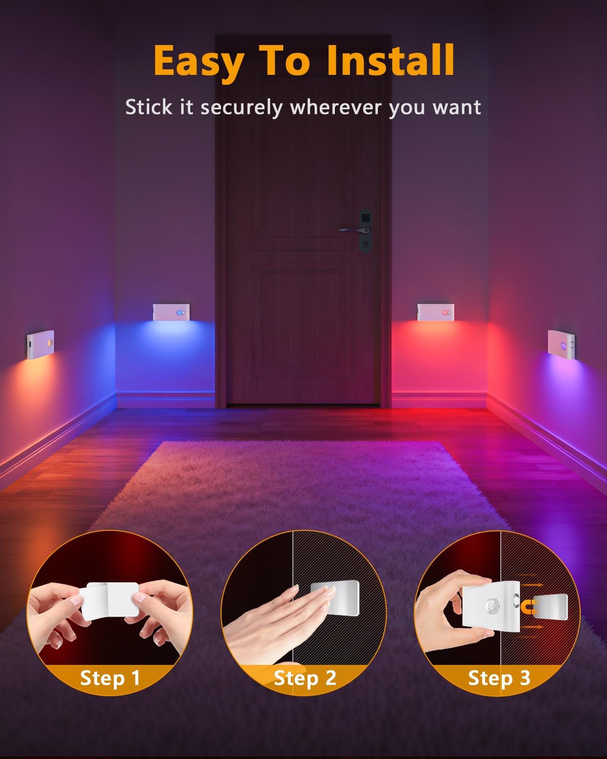 WILLED Stair Lights Indoor RGB & Warm White, Rechargeable Motion Sensor Night Light, Wireless Motion Sensor Lights Indoor for…