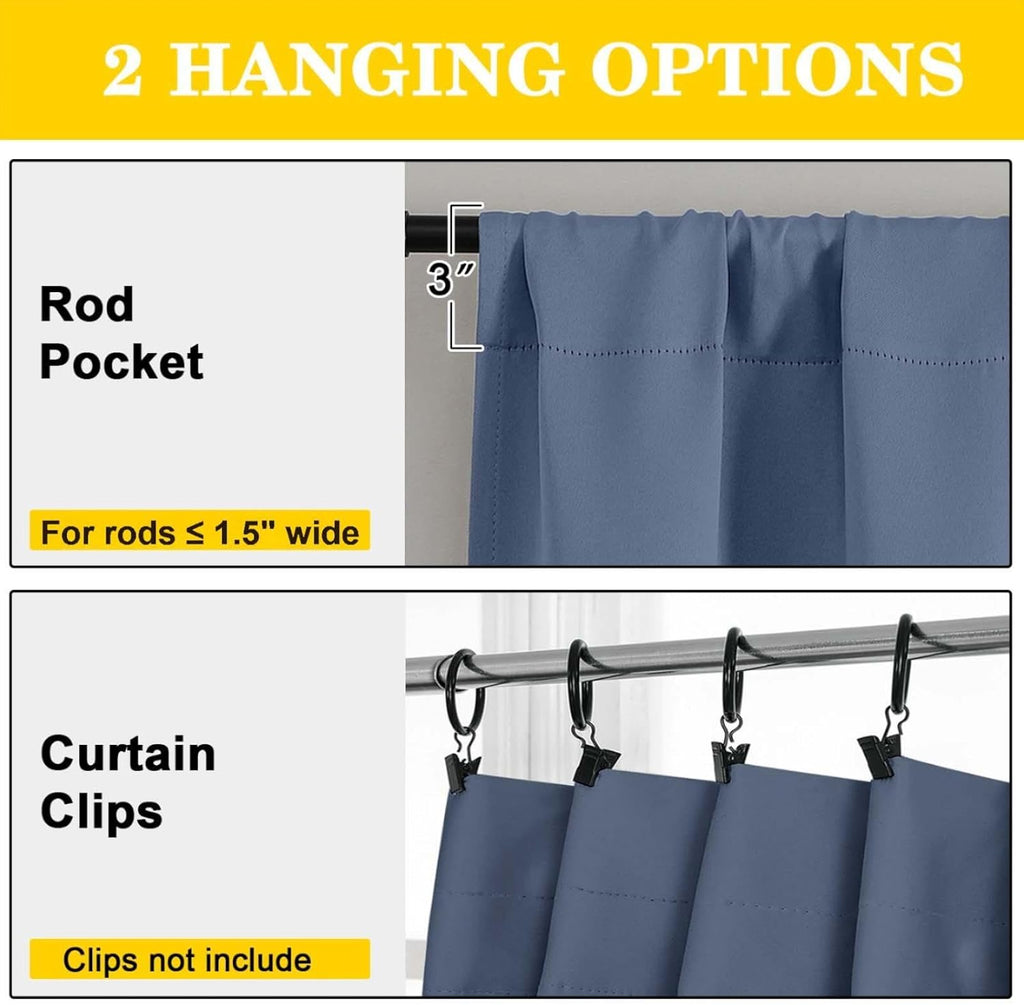 WelvetBLK Denim Room Darkening Curtains for Bedroom Living Room 45 Inch Length 2 Panels Set, Soft Solid Thermal Insulated Rod Pocket Short…