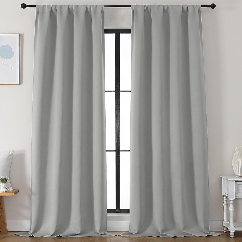 Simplebrand Silver Grey Blackout Curtains for Bedroom 96 Inches Long 2 Panels, Solid Thermal Insulated, Energy Saving Living Room Window Tr…