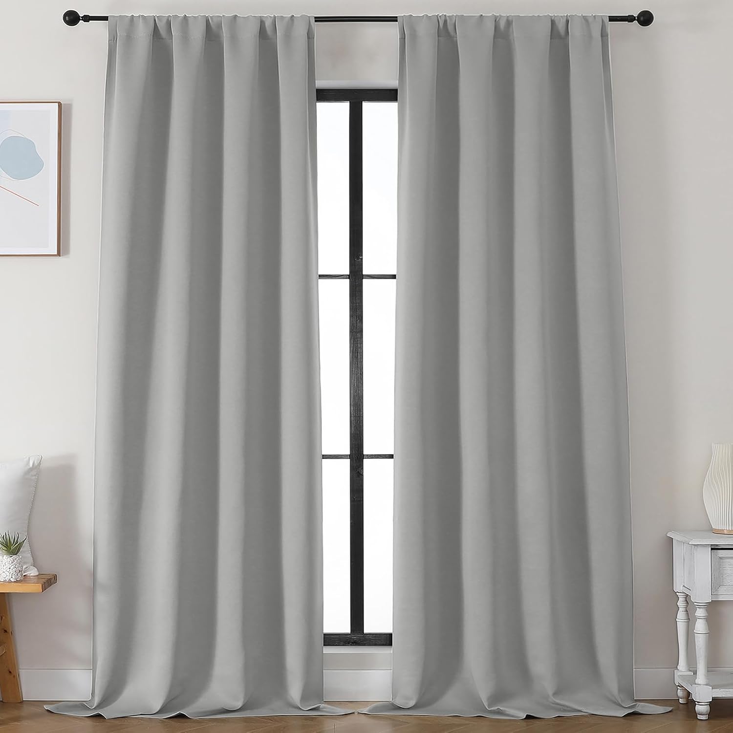 Simplebrand Silver Grey Blackout Curtains for Bedroom 96 Inches Long 2 Panels, Solid Thermal Insulated, Energy Saving Living Room Window Tr…