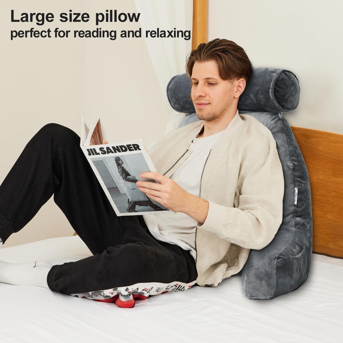 mittaGonG Extra Large Reading Pillow for Sitting in Bed Adult with Detachable Neck Support Cushion & Backrest Pillow for Bed with Arms and…