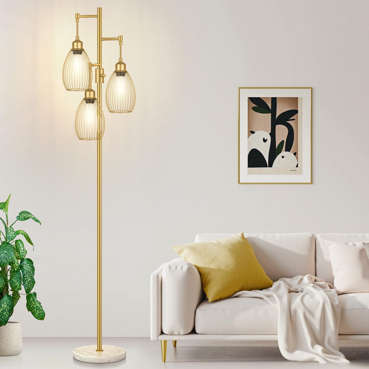 Dimmable Floor Lamp,3x800LM LED Bulbs Included, Farmhouse Industrial Floor Lamp Standing Tree Lamp with Teardrop Cage Head Tall Lamp for…