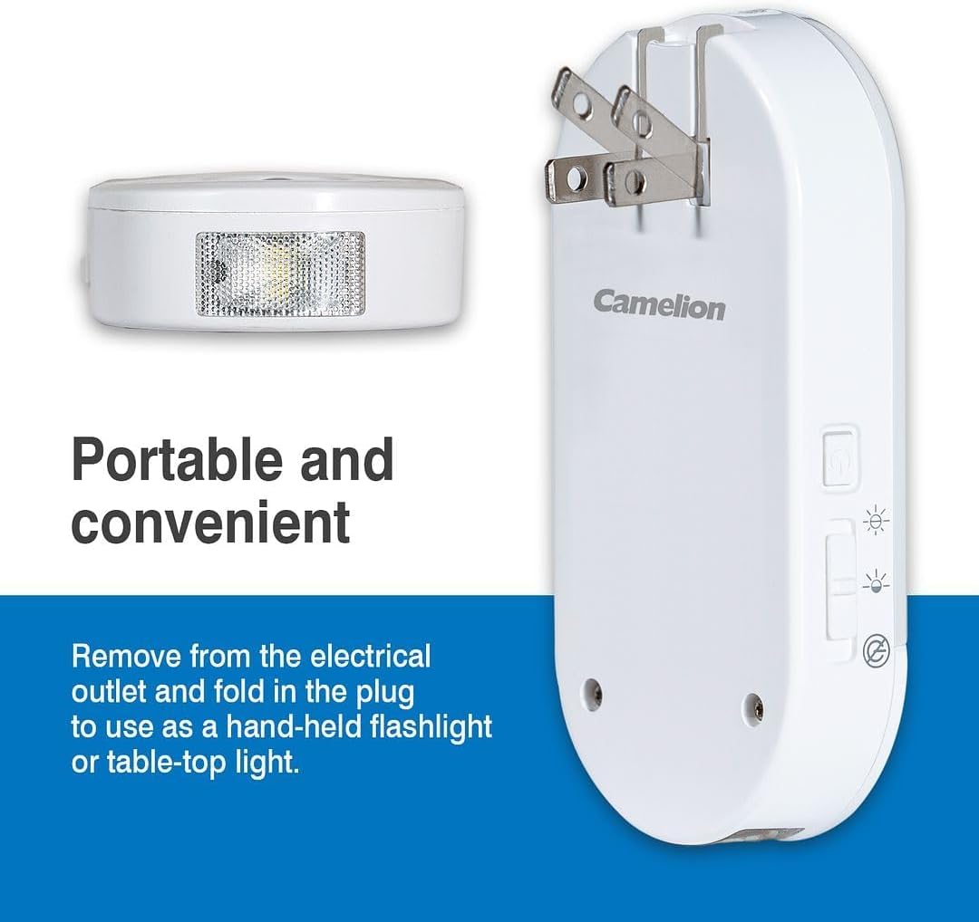 Camelion 3-Pack 4-in-1 Plug-in Power Failure Night Light, Motion and Light Sensor, Rechargeable Emergency Flashlight, Power Outage Light…