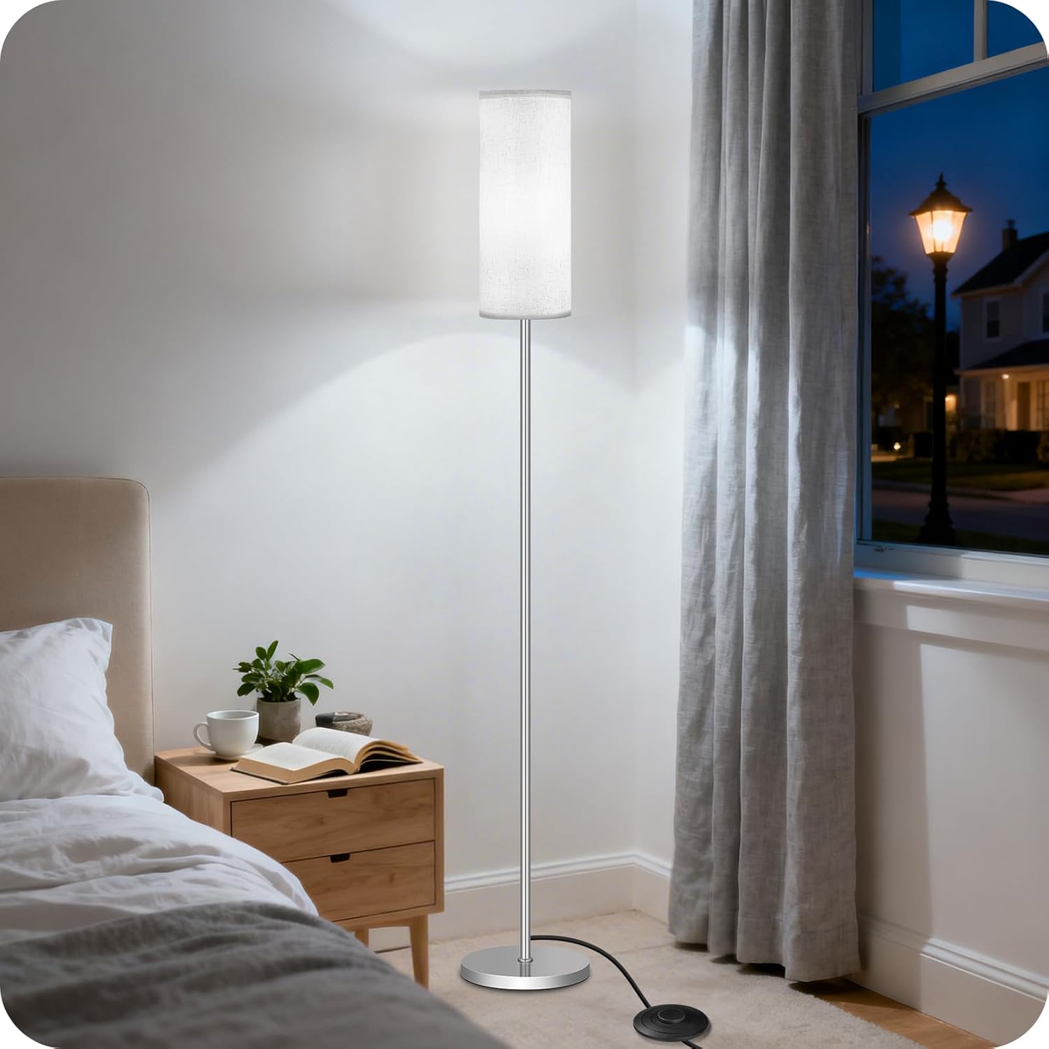 Dimmable Floor Lamps for Living Room with Remote and Foot Switch, 64.4” Modern Standing Tall Lamp, Corner Lamp for Office, Bulb Included…