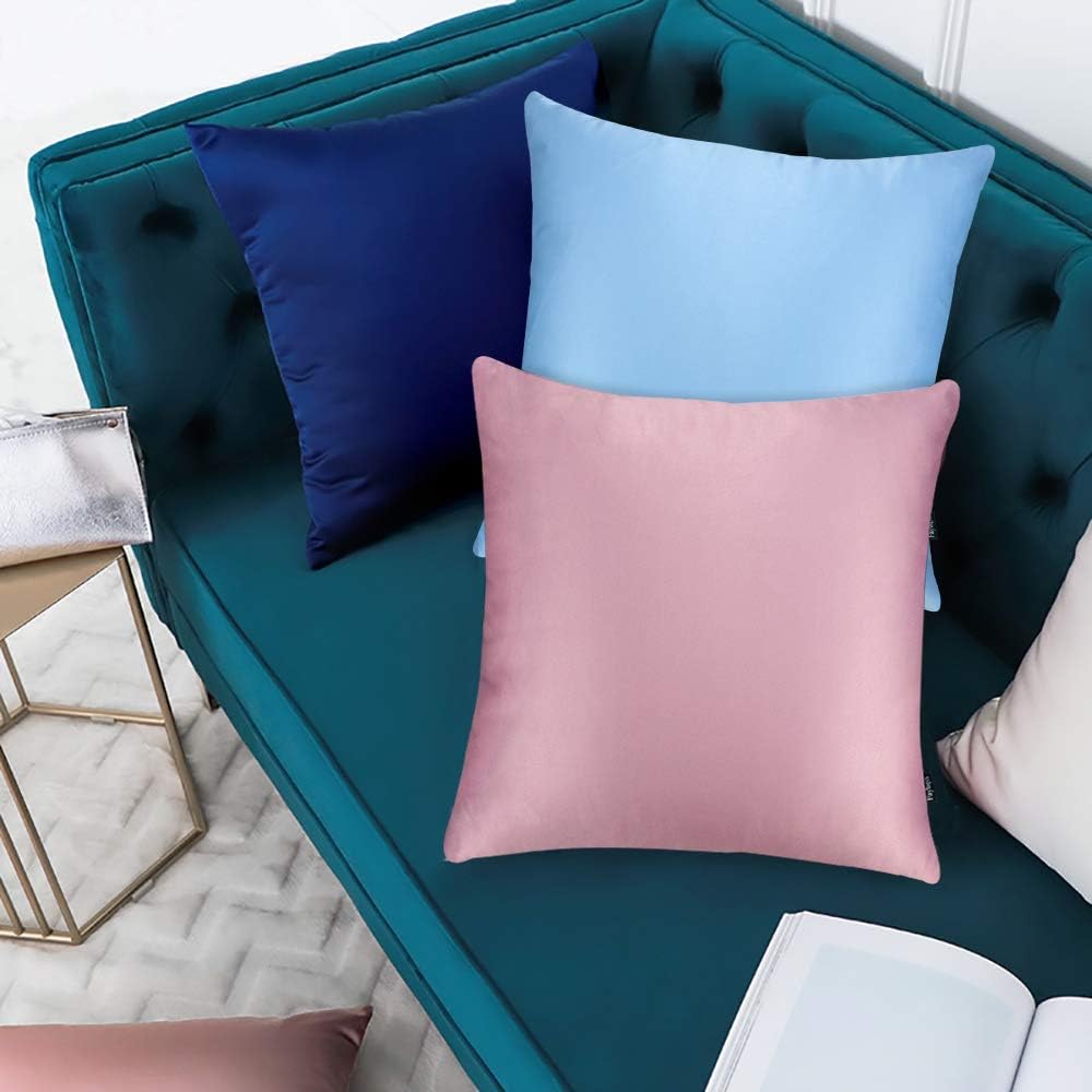 Faylapa 4 Pack Satin Throw Pillow Cases, Sky Blue Heavy Silk Satin Decorative Pillow Covers Solid Dyed Soft Pillow Cover Home Decor,20" x…