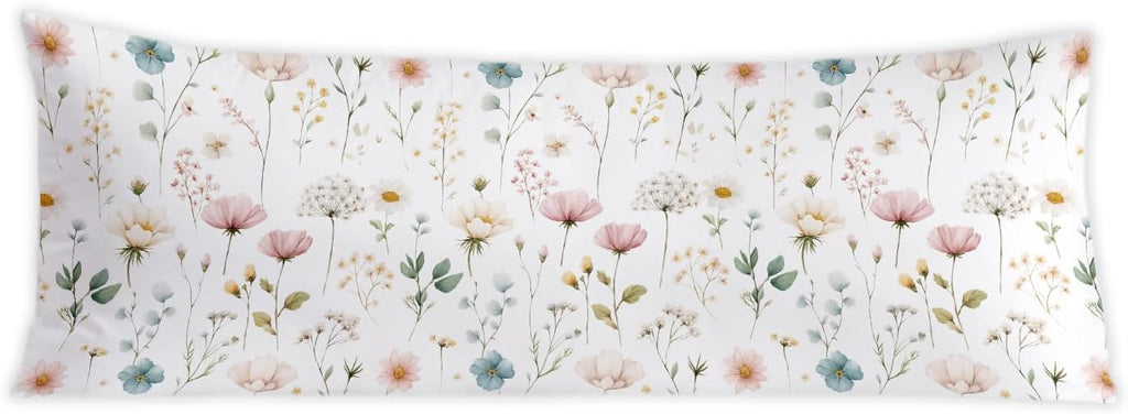 Boho Floral 20x54 Body Pillow Cover, Cottagecore Home Room Decor, Rustic Farmhouse Botanical Wildflower Decorative Long Body Pillow Cases…