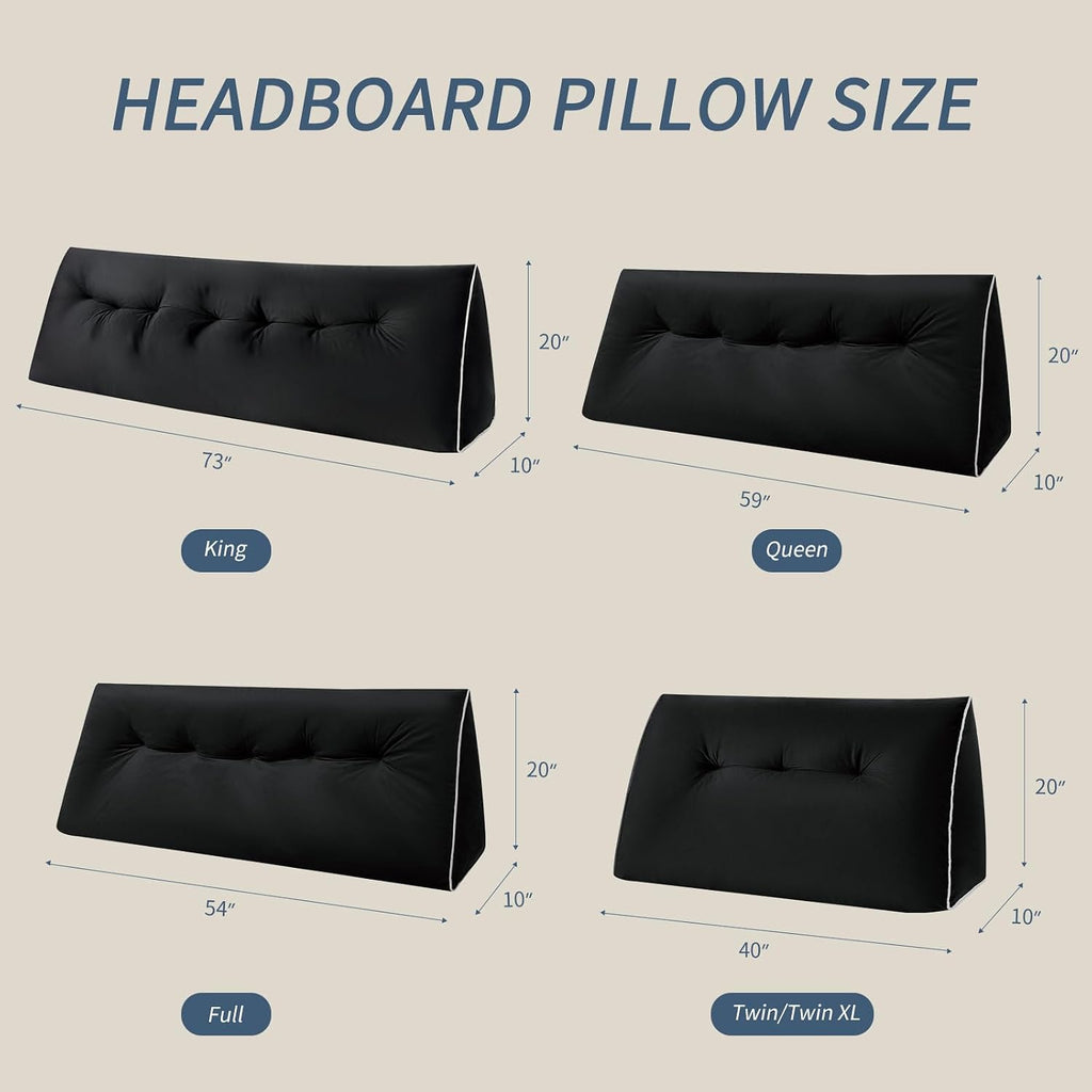 Headboard Wedge Pillows Full, Ergonomic Bed Triangular Headboard Pillow, Thickened Backrest Cushion for Reading in Dorm Bed Sofa, Black…