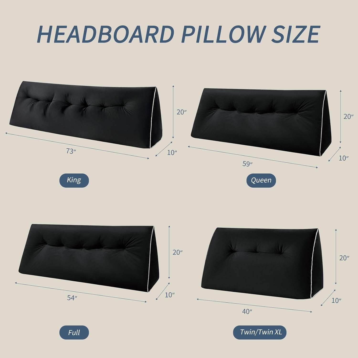 Headboard Wedge Pillows Full, Ergonomic Bed Triangular Headboard Pillow, Thickened Backrest Cushion for Reading in Dorm Bed Sofa, Black…