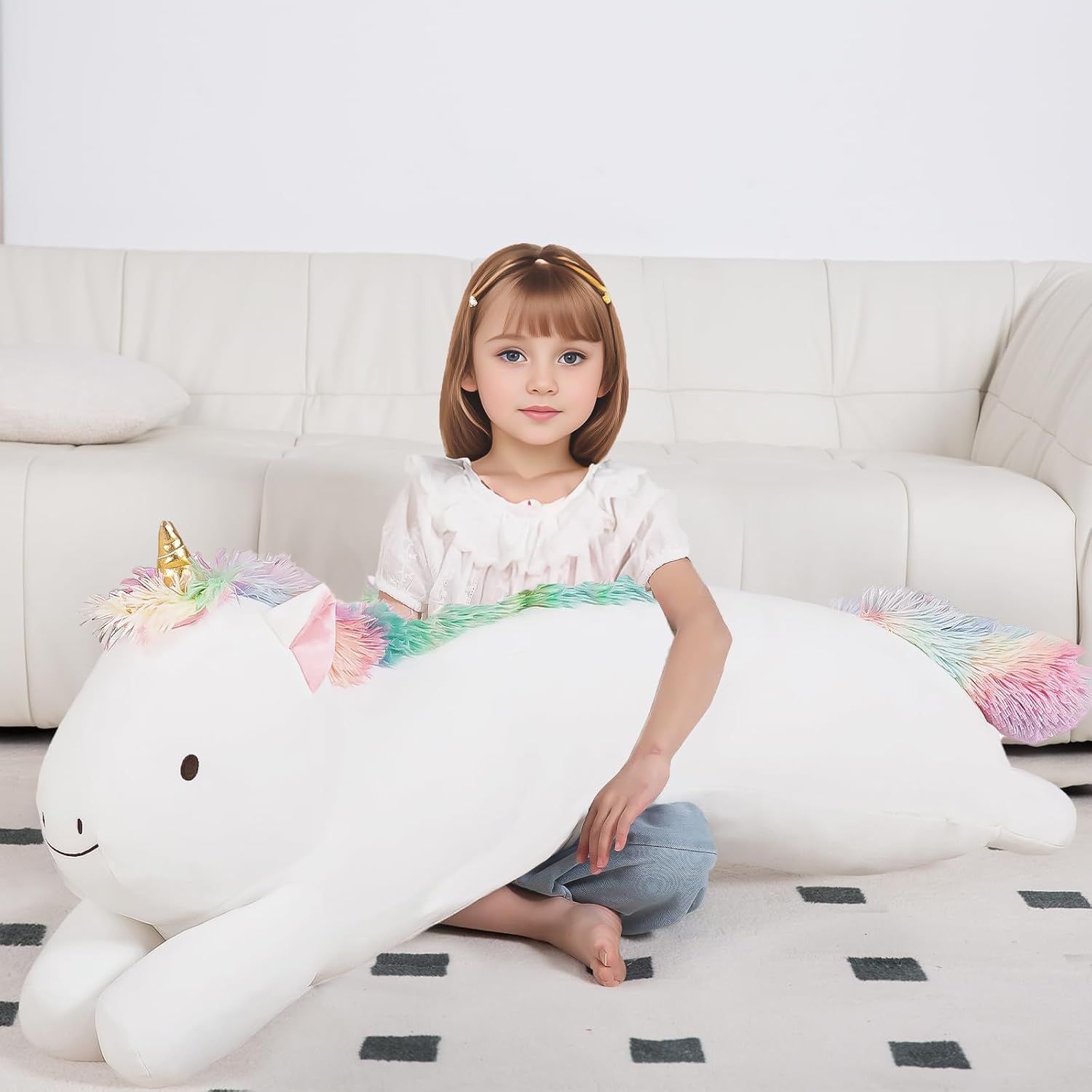 MMguai 40inch Jumbo Unicorn Stuffed Animal, Giant Rainbow Unicorn Stuffy Long Body Pillow Plush Toy, Large Soft Unicorns Plushies Gift…