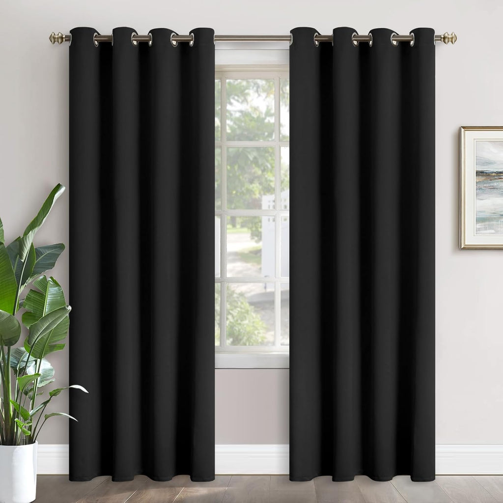 YoungsTex Black Blackout Curtains 84 Inches Long 2 Panels for Living Room - Thermal Insulated Drapes with Grommet for Bedroom Dining Slidin…
