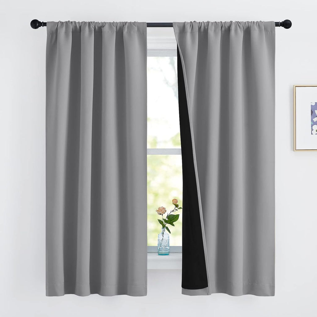 Nicetown 100% Blackout Curtains 63 inches Long, Soft and Heavy-duty Thermal Insulated Rod Pocket 2-Layer Lined Drapes, Energy Efficiency Wi…