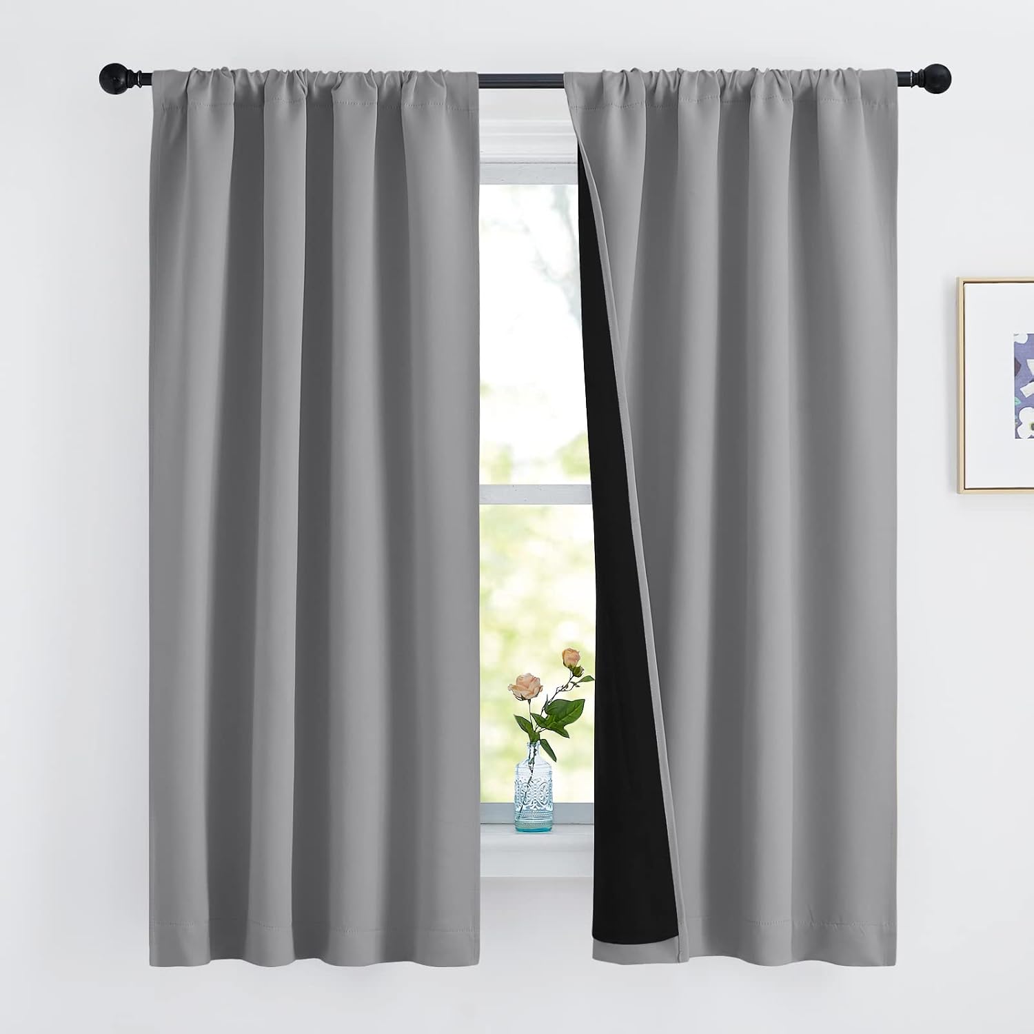Nicetown 100% Blackout Curtains 63 inches Long, Soft and Heavy-duty Thermal Insulated Rod Pocket 2-Layer Lined Drapes, Energy Efficiency Wi…