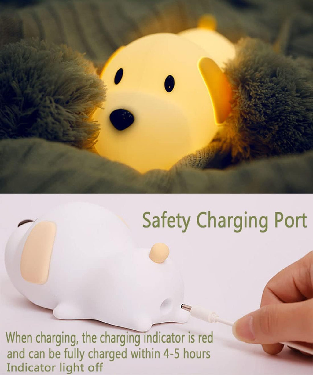 Happybag Kids Night Light, Cute Soft Silicone Dog Lamp Dimmable Nursery Portable Puppy Kawaii Lamps, Bedside Lamp for Baby and Toddler, Boy Gi…