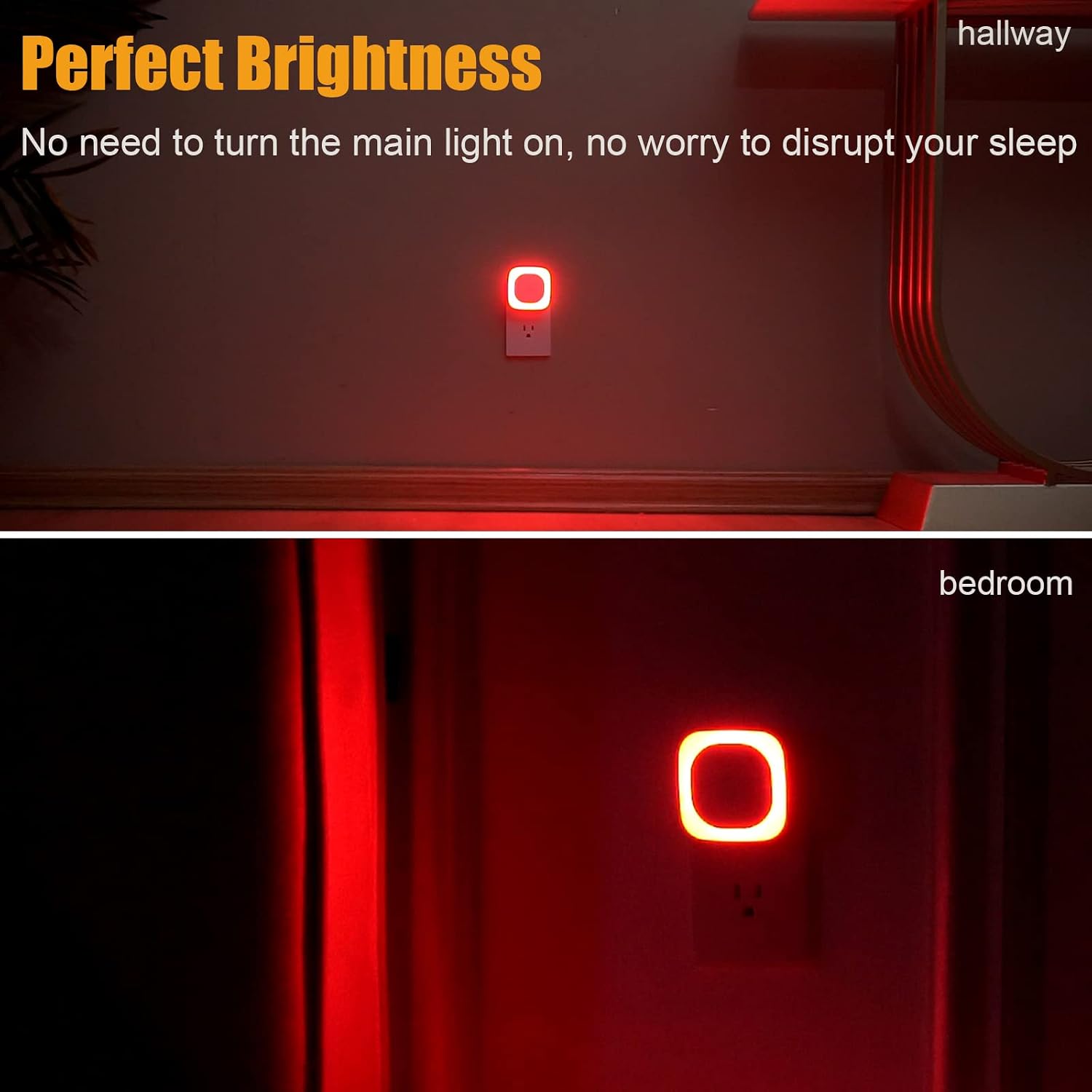 Yunlex 4 Pack Red Night Light with Dusk to Dawn Sensor, Eye-comfort Reflected Glow, 0% Blue Light True Red LED, 3-Level Brightness, Auto…