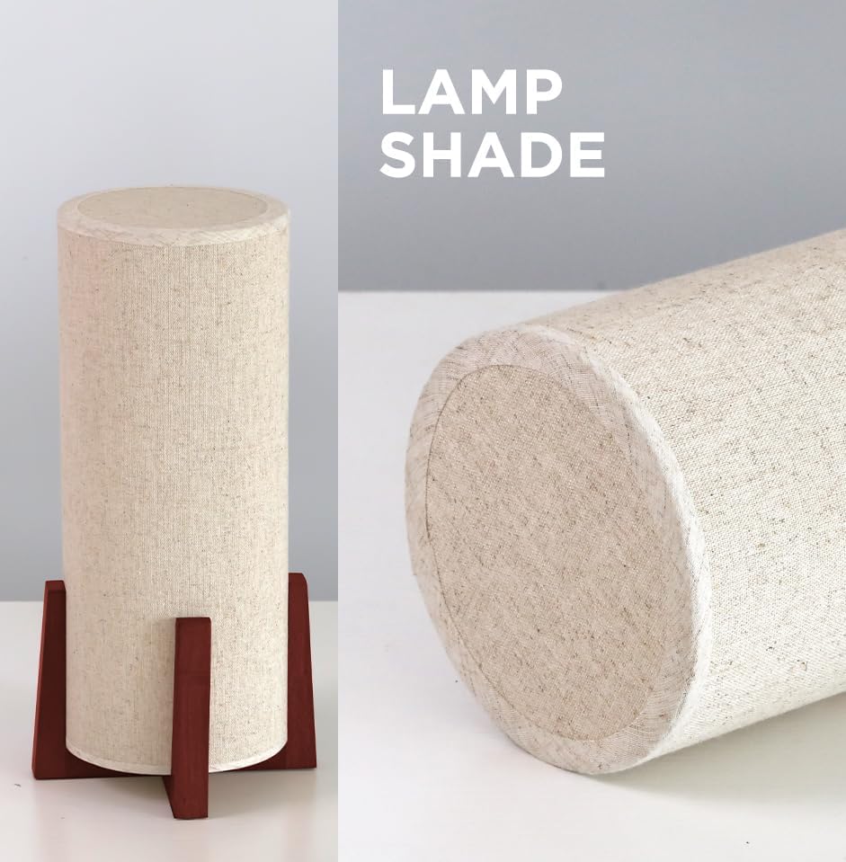 KUNJOULAM Modern Small Table Lamps, Nightstand Lamp with Linen Fabric Shade, 13.9" Cylinder Bedside Table Lamp for Bedroom, Cafe, Living…