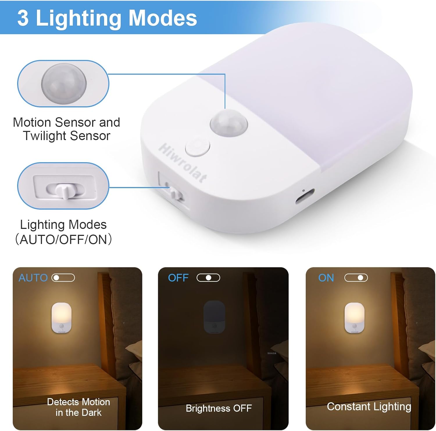 Motion Sensor Night Light, LED Dimmable Warm White Type-C Rechargeable Battery, for Hallway, Bathroom, Stair, Wardrobe, Bedroom, Auto…