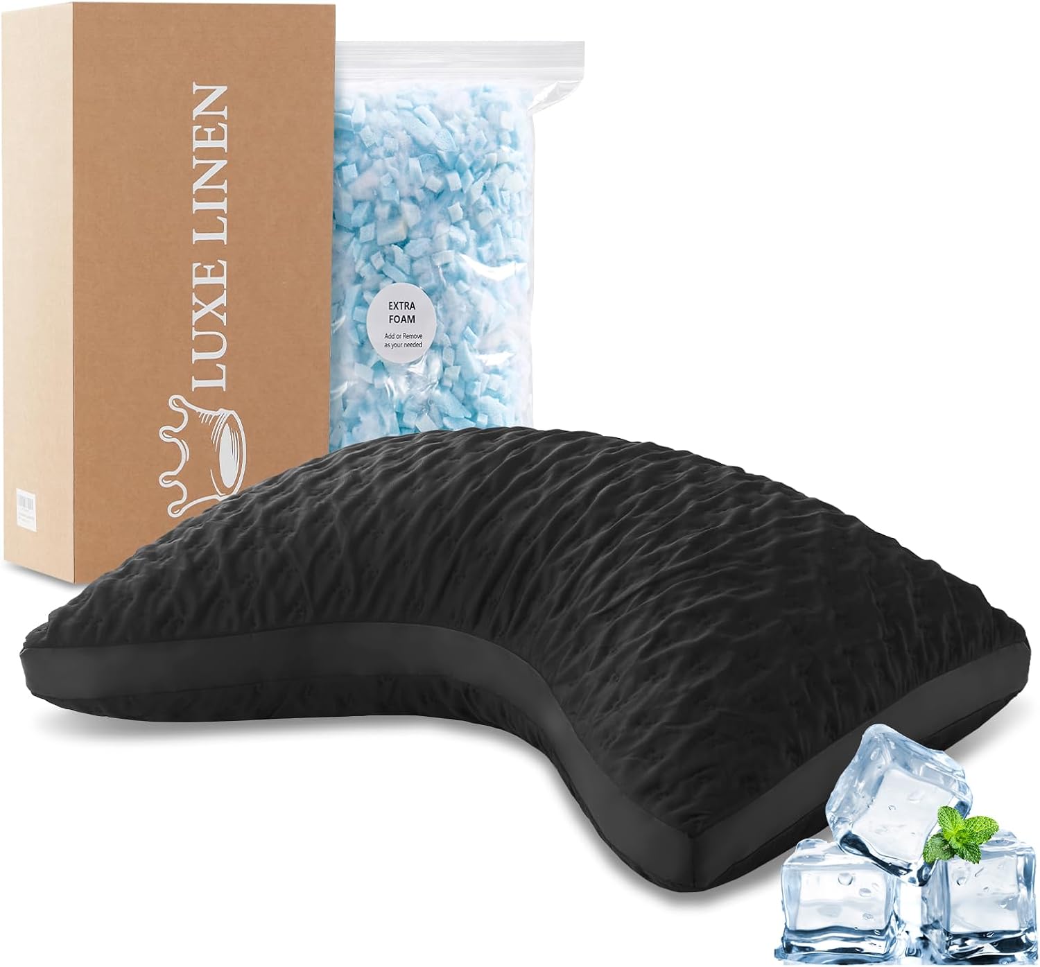 Cooling Sleeper Pillow for Neck and Shoulder Pain, Luxury Adjustable Shredded Memory Foam Curved Gusseted Crescent Pillow for Side and…