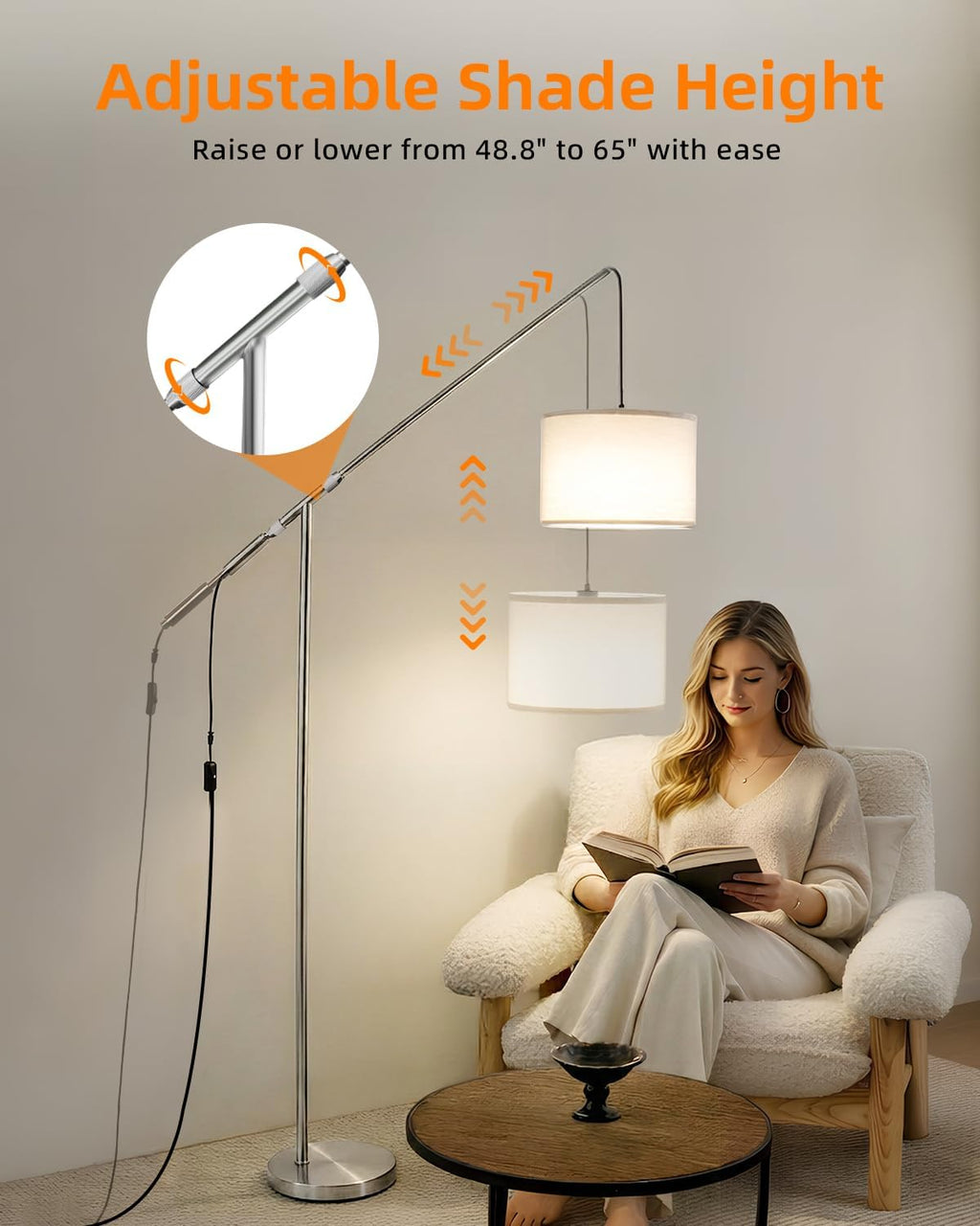 Arc Floor Lamp for Living Room, Dimmable Standing Lamp with Remote, Brightness & Color Temp Adjustable, Height Adjustable Arched Reading…