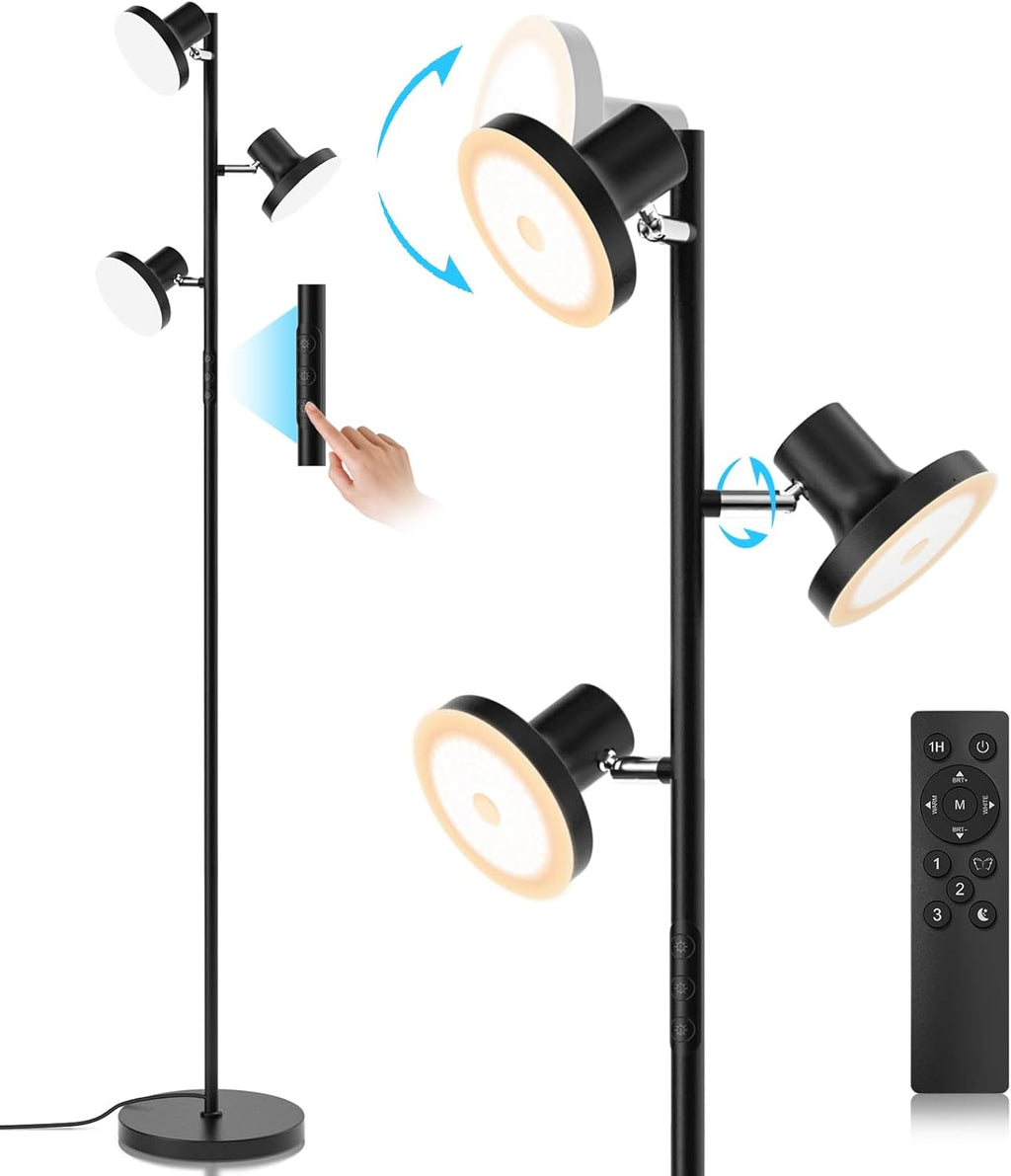 SIBRILLE 36W LED Tree Floor Lamp, Modern Dimmable Standing Lamp with Remote & Touch Control, 4 Color Temperatures, 3 Rotatable LED Light…