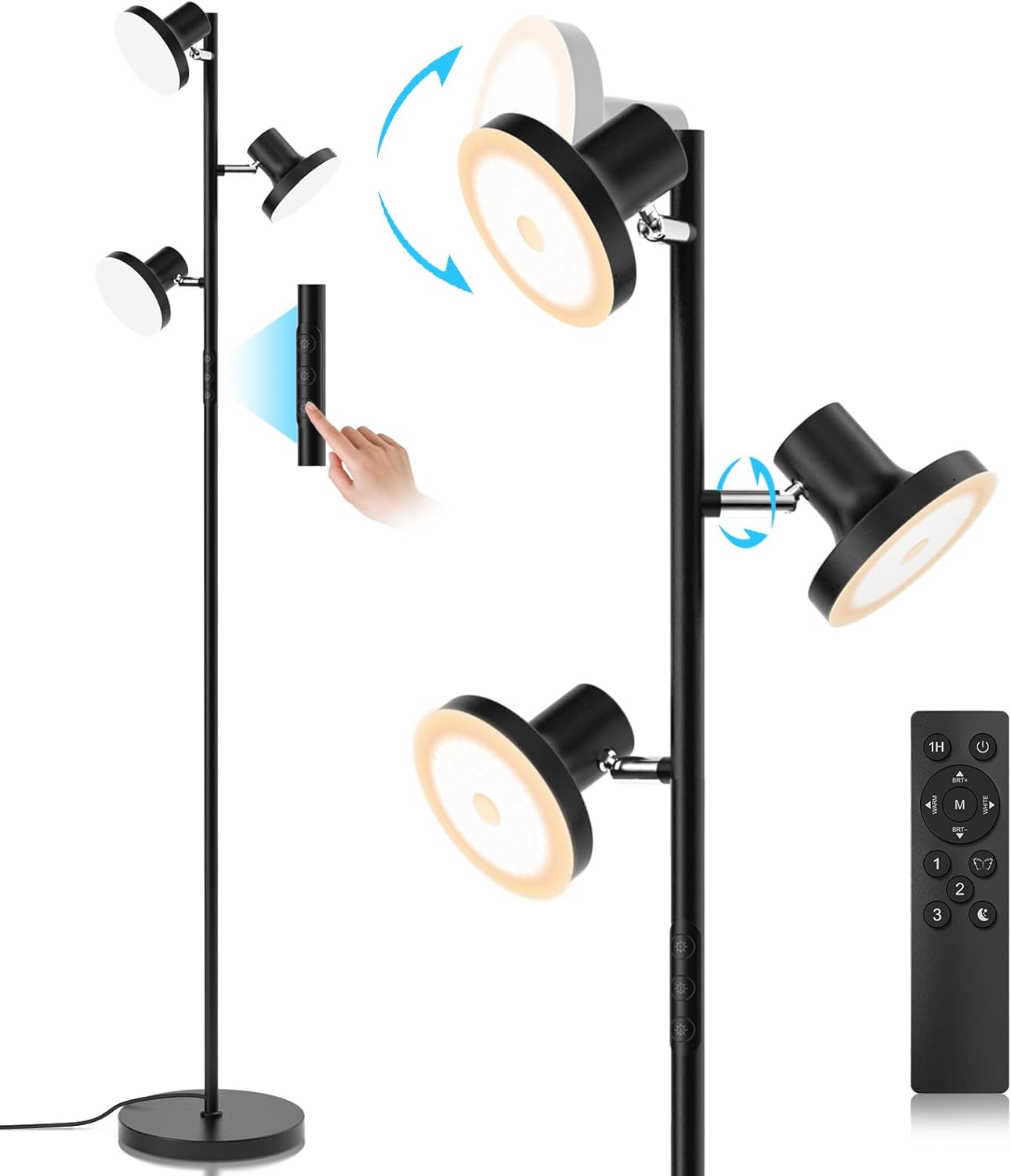 SIBRILLE 36W LED Tree Floor Lamp, Modern Dimmable Standing Lamp with Remote & Touch Control, 4 Color Temperatures, 3 Rotatable LED Light…