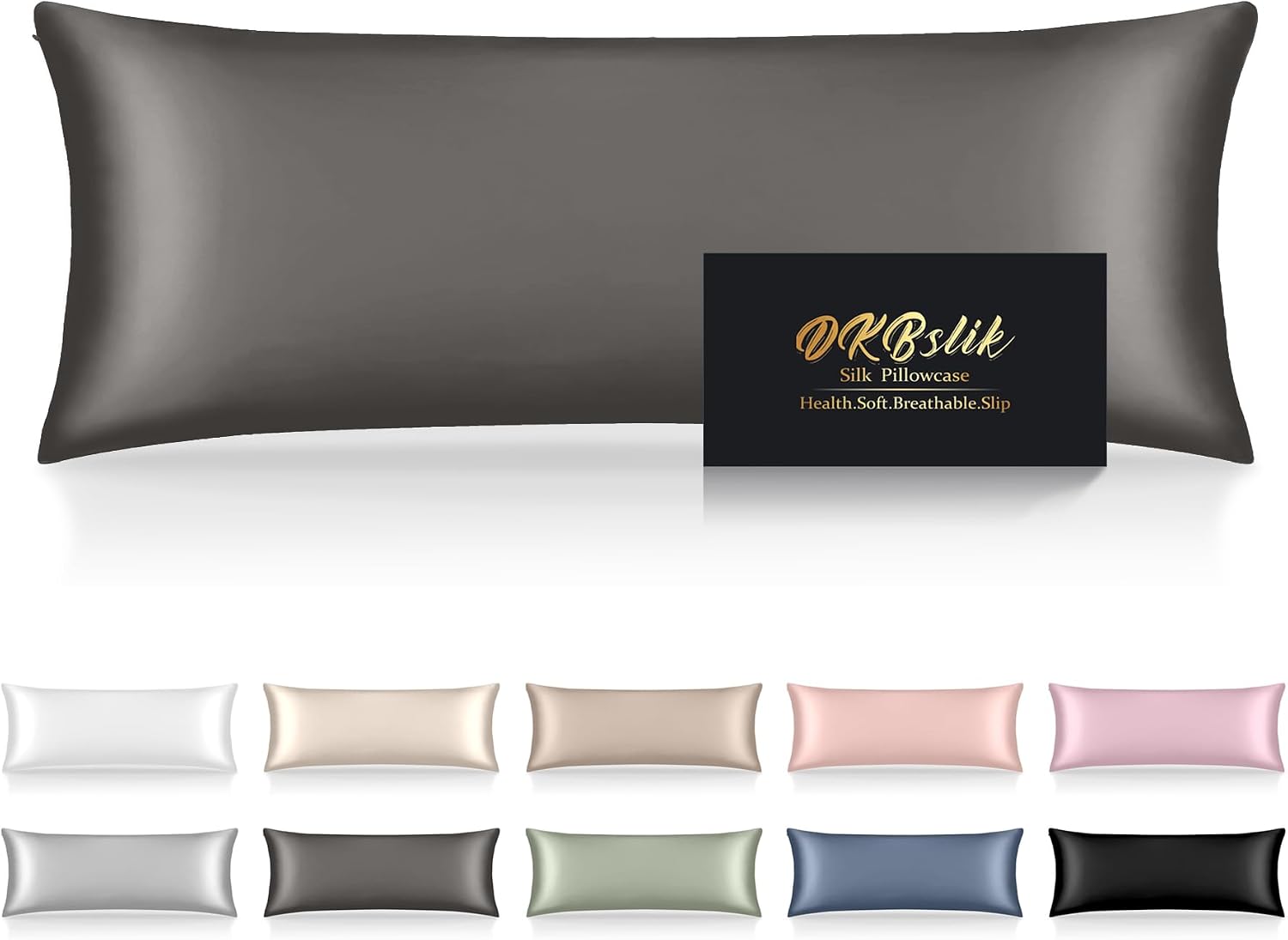 Home Silk Body Pillow Cases, Mulberry Silk Body Pillow Cover with Zipper, Smooth, Anti Acne, Cooling Sleep Both Sides Natural Silk Satin 20…