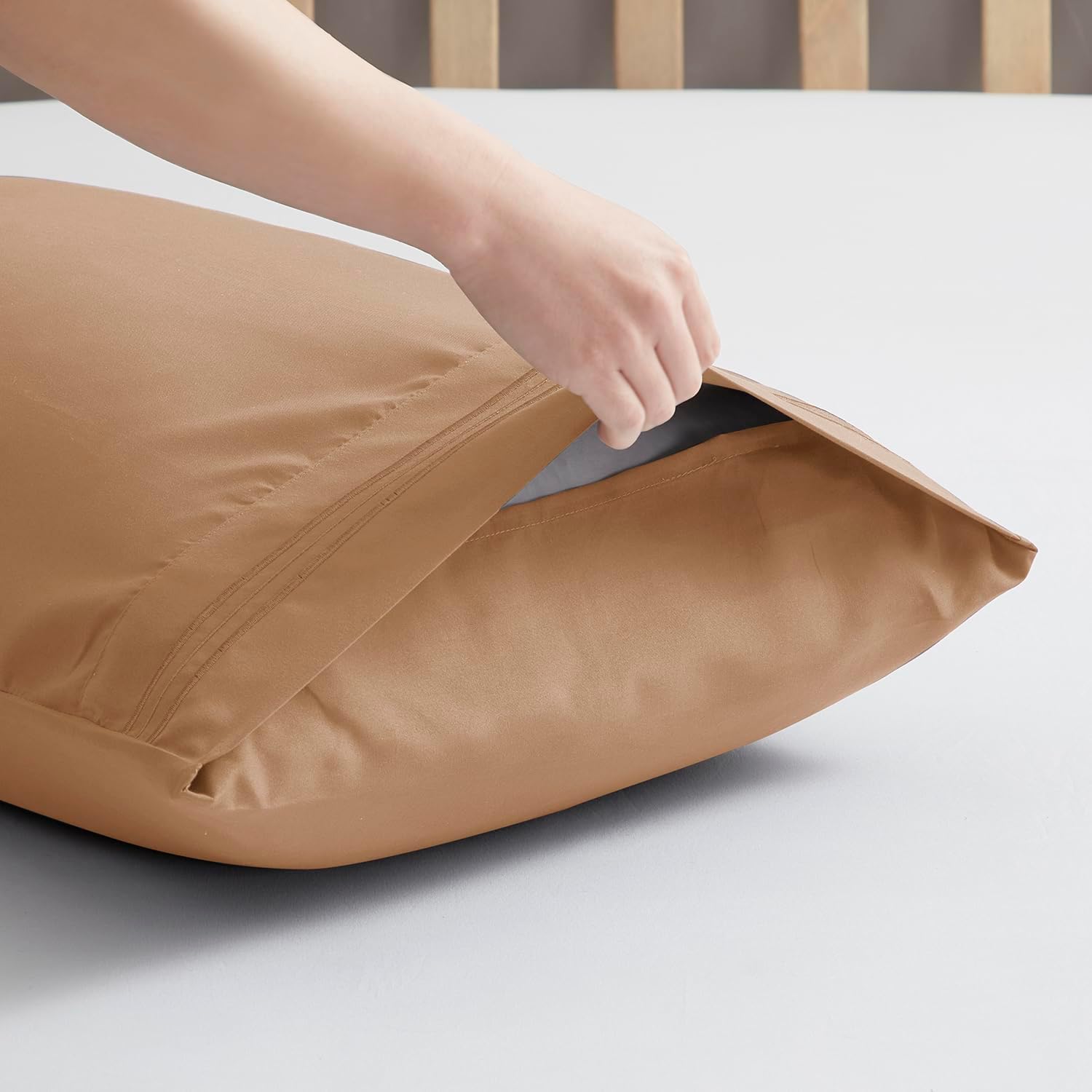 Nestl Mocha Pillow Cases - Soft Queen Size Set of 2, 1800 Microfiber, Envelope Closure, 20x30 Inches cotton
