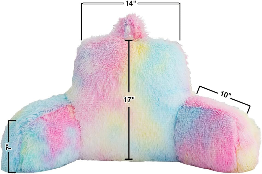 Holawakaka Shaggy Reading Pillow for Bed and Sofa Couch Sitting Up, Tie Dye Backrest Pillows with Arms for Kids Teens Adults, Back Support…