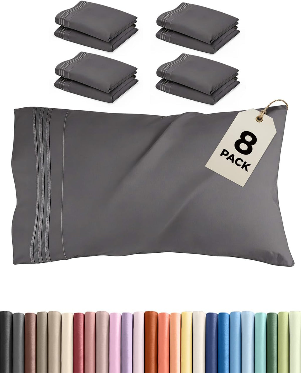 King Standard Pillow Cases Set of 8 - Ultra Soft Hotel Quality Pillowcase Covers - Comfy & Wrinkle Free - Shrink & Fade Resistant…
