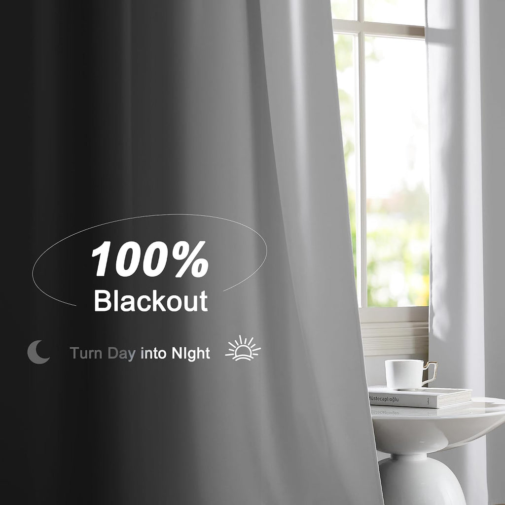 Nicetown 100% Blackout Curtain Panels, Rod Pocket Window Curtains with Black Liner for Nursery, 84 inches Drop Cold and Full Light Blocking…