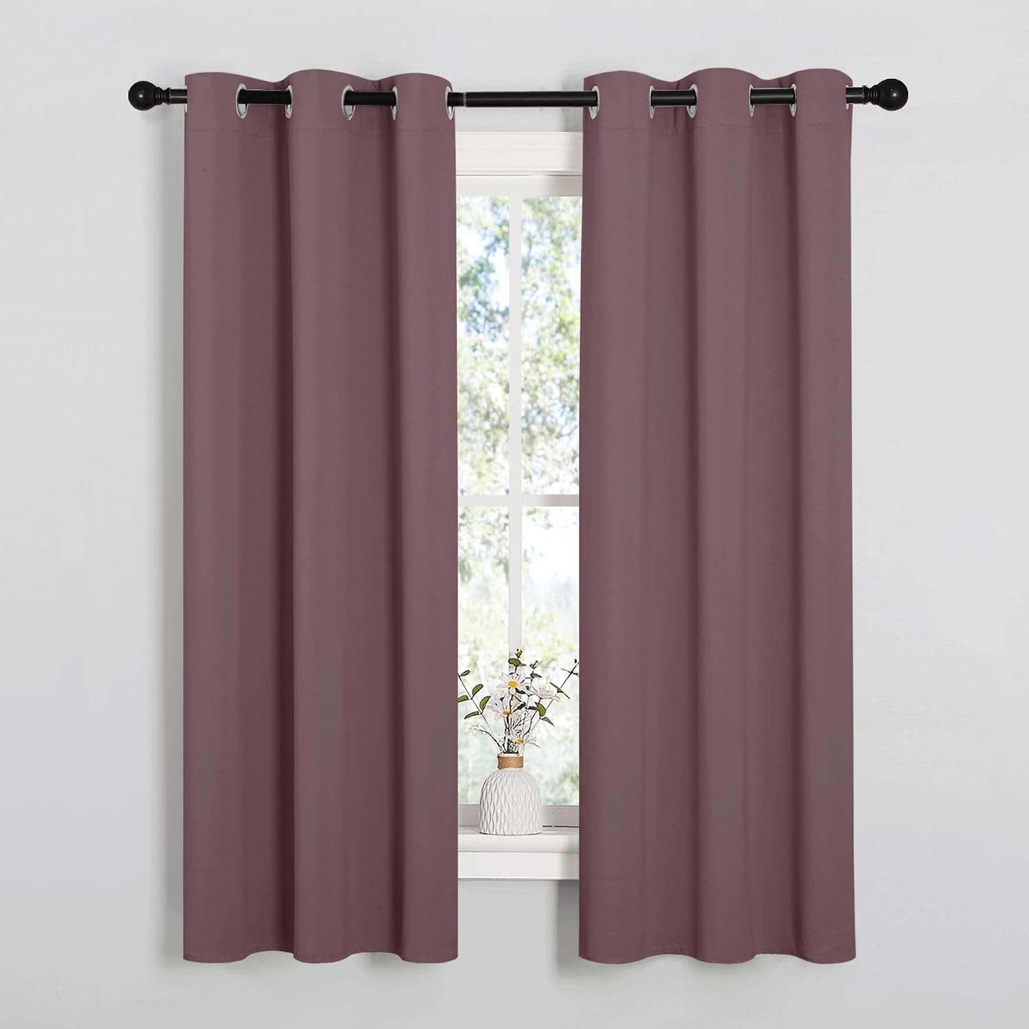 NICETOWN Bedroom Curtain Panels Blackout Draperies, 1 Pair, 34 by 63 inches, Dry Rose, Thermal Insulated Solid Grommet Blackout…