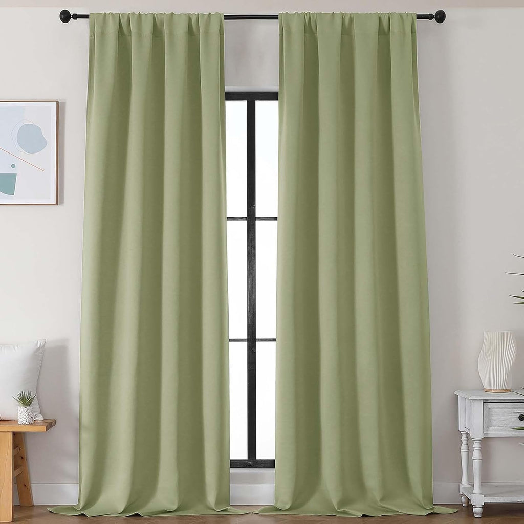 Simplebrand Sage Green Blackout Curtains for Bedroom 102 Inches Long 2 Panels, Solid Thermal Insulated, Energy Saving Living Room Window Tr…